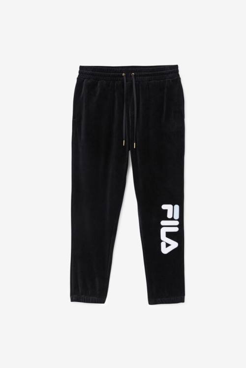 Black / White Men\'s Fila Mansur Velour Pants | Fila846IE