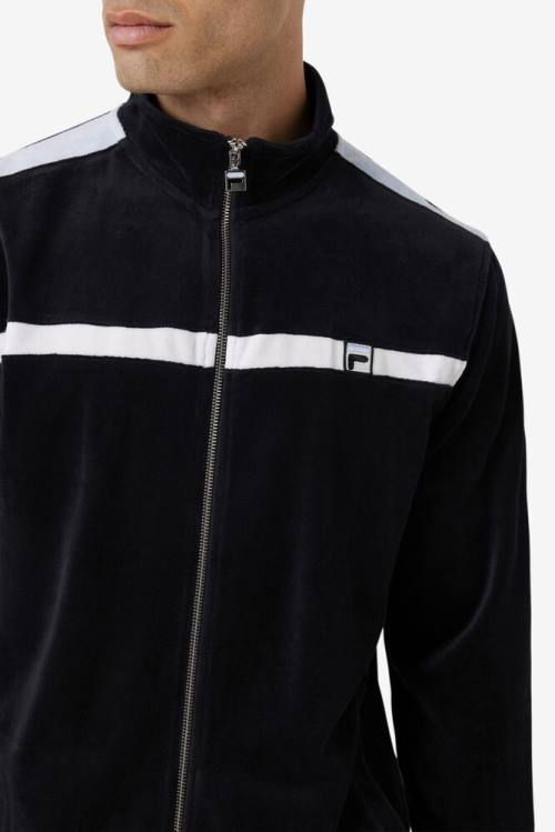 Black / White Men's Fila Ravid Velour Jackets | Fila594ZA