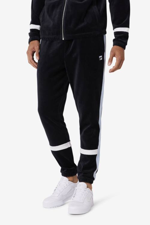 Black / White Men's Fila Ravid Velour Pants | Fila014KB