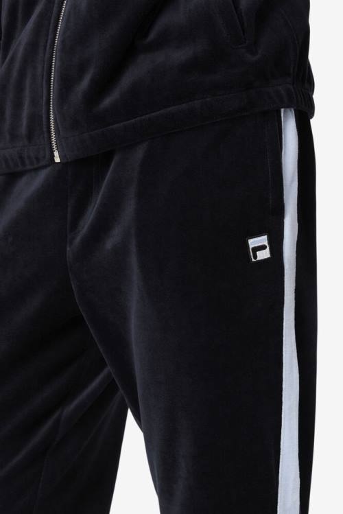 Black / White Men's Fila Ravid Velour Pants | Fila014KB