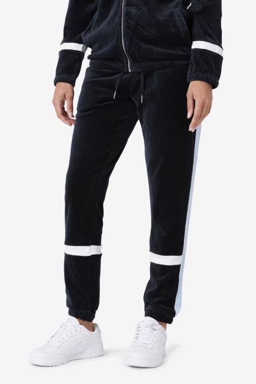 Black / White Men's Fila Ravid Velour Pants | Fila014KB