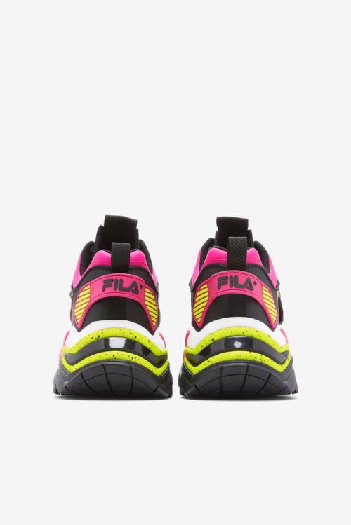 Black / White / Pink Women's Fila Cage Mid Mixed Media Sneakers | Fila981WA