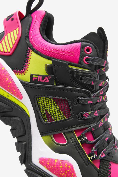 Black / White / Pink Women's Fila Cage Mid Mixed Media Sneakers | Fila981WA