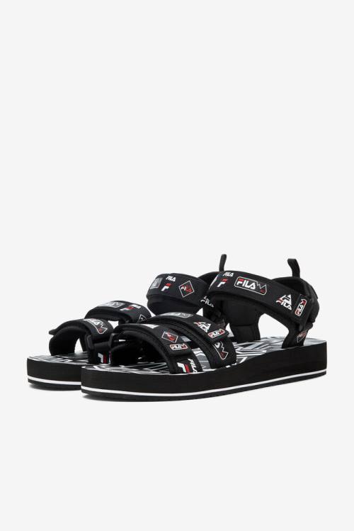 Black / White / Red Men's Fila Drifter Dns 90s Sandals | Fila472NR