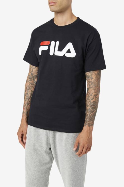 Black / White / Red Men's Fila Logo Tee T Shirts | Fila129NT