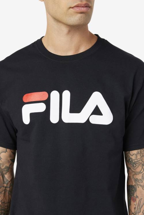 Black / White / Red Men's Fila Logo Tee T Shirts | Fila129NT