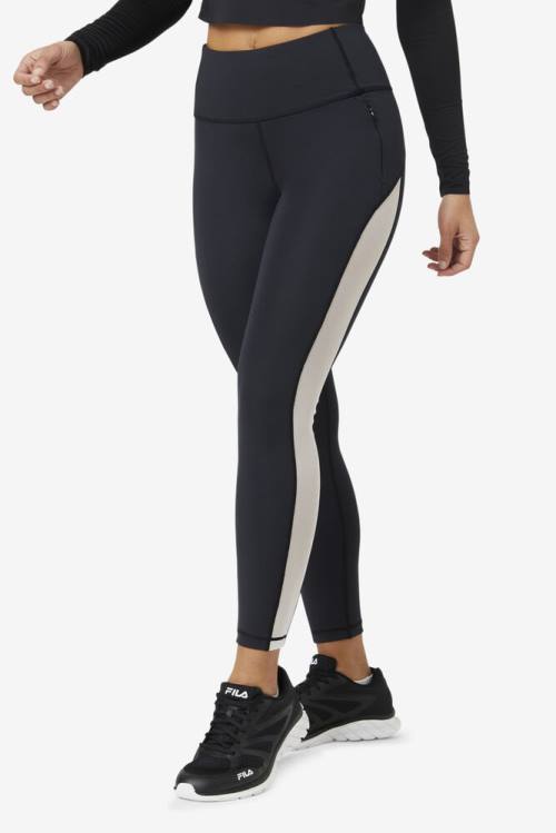 Black / White Women's Fila Forza Contrast 7/8 Leggings | Fila320LU