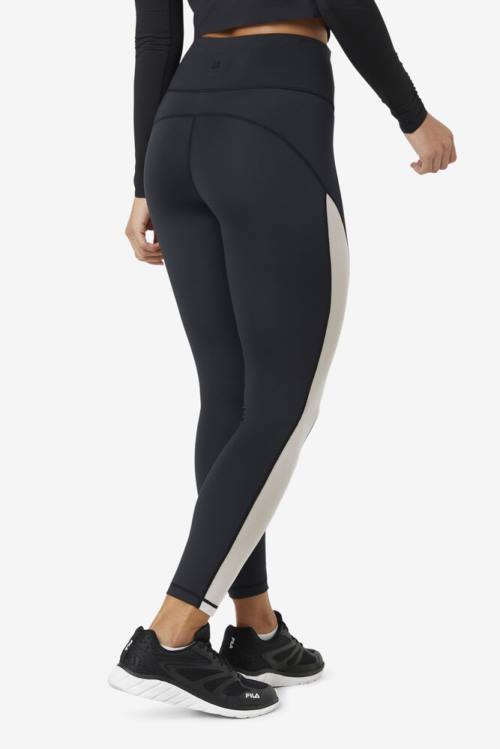 Black / White Women's Fila Forza Contrast 7/8 Leggings | Fila320LU