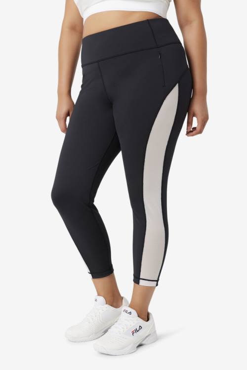 Black / White Women's Fila Forza Contrast 7/8 Leggings | Fila625FE