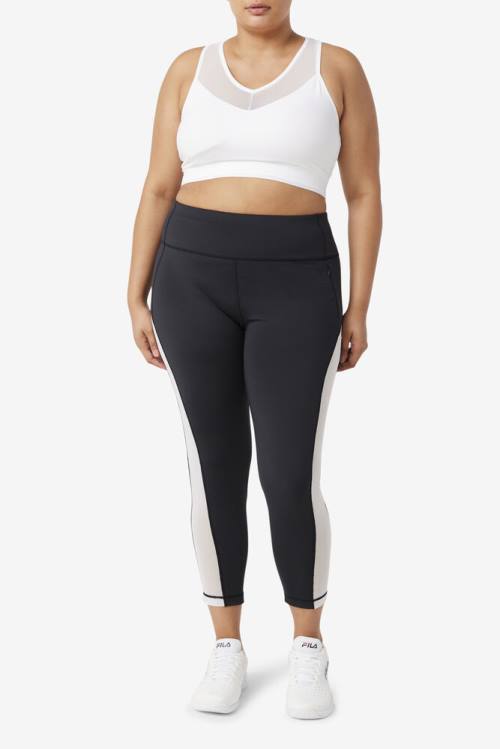 Black / White Women's Fila Forza Contrast 7/8 Leggings | Fila625FE