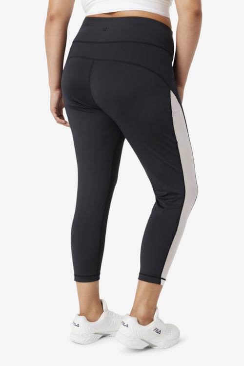 Black / White Women's Fila Forza Contrast 7/8 Leggings | Fila625FE