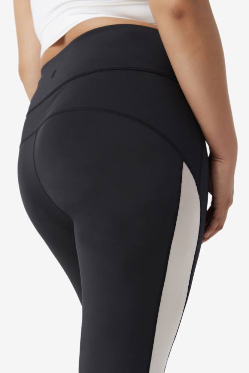 Black / White Women's Fila Forza Contrast 7/8 Leggings | Fila625FE