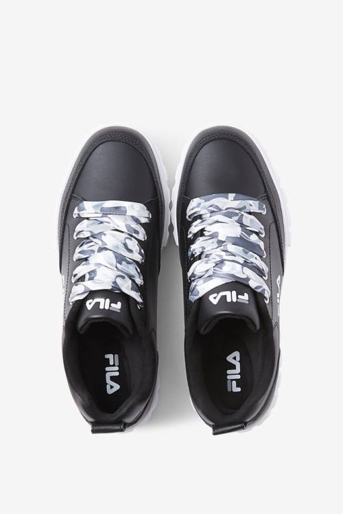 Black / White Women's Fila Sandblast Low Satin Lace Sneakers | Fila354HC