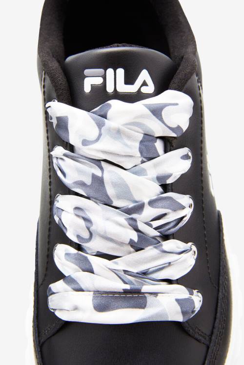 Black / White Women's Fila Sandblast Low Satin Lace Sneakers | Fila354HC