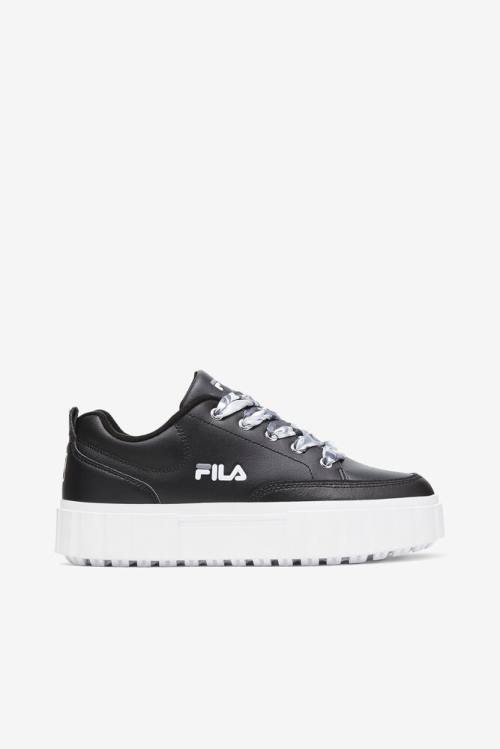 Black / White Women\'s Fila Sandblast Low Satin Lace Sneakers | Fila354HC