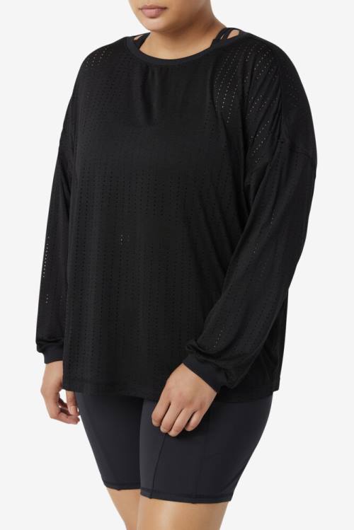 Black Women's Fila Fi-lux Mesh Long Sleeve Top T Shirts | Fila836ZS