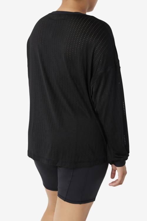 Black Women's Fila Fi-lux Mesh Long Sleeve Top T Shirts | Fila836ZS