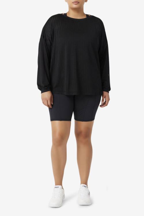 Black Women's Fila Fi-lux Mesh Long Sleeve Top T Shirts | Fila836ZS