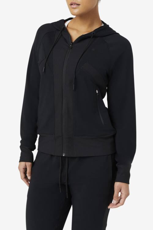 Black Women's Fila Fi-lux Texture Full Zip Hoodie | Fila124XK