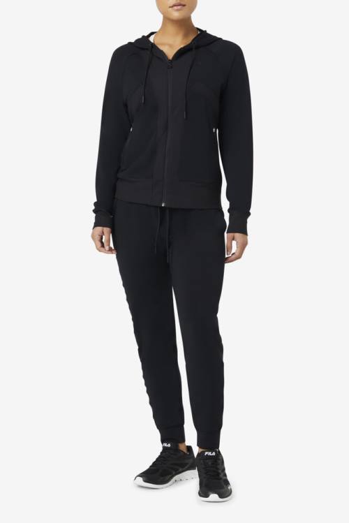 Black Women's Fila Fi-lux Texture Full Zip Hoodie | Fila124XK