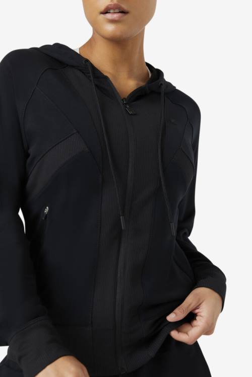 Black Women's Fila Fi-lux Texture Full Zip Hoodie | Fila124XK