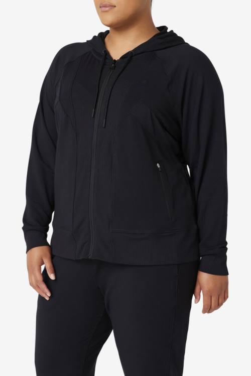 Black Women's Fila Fi-lux Texture Full Zip Hoodie | Fila169YR