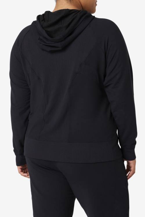 Black Women's Fila Fi-lux Texture Full Zip Hoodie | Fila169YR