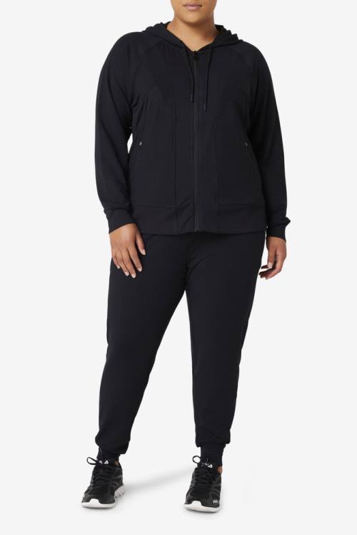 Black Women's Fila Fi-lux Texture Full Zip Hoodie | Fila169YR