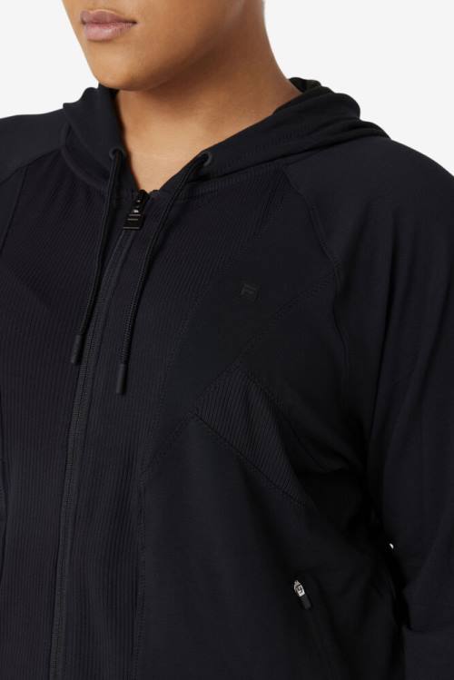 Black Women's Fila Fi-lux Texture Full Zip Hoodie | Fila169YR