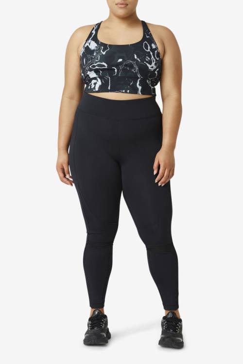 Black Women's Fila Forza Textured Long Leggings | Fila325DV