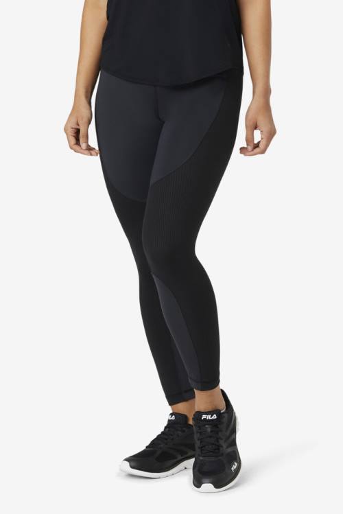 Black Women's Fila Forza Textured Long Leggings | Fila846ZR