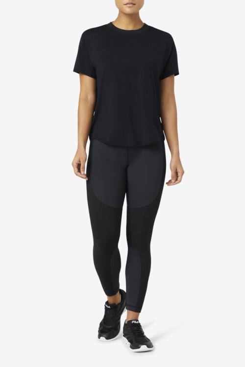 Black Women's Fila Forza Textured Long Leggings | Fila846ZR