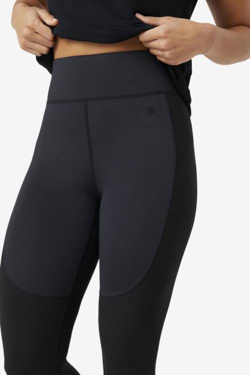 Black Women's Fila Forza Textured Long Leggings | Fila846ZR