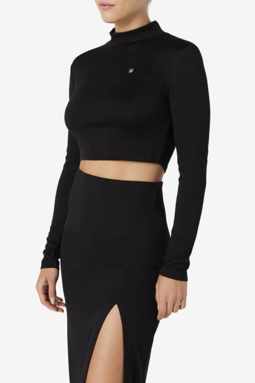 Black Women's Fila Luise Turtleneck Sports Tops | Fila361HM