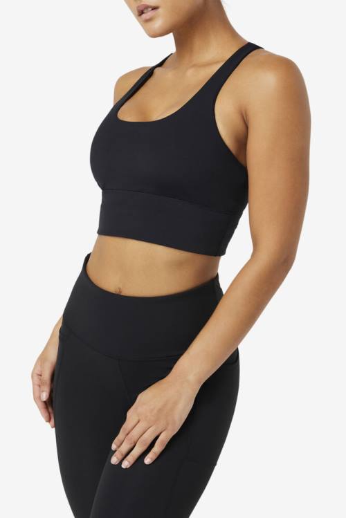 Black Women's Fila Uplift Cross Back Bra Sports Tops | Fila172ID