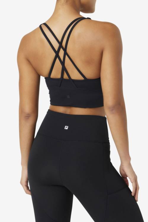 Black Women's Fila Uplift Cross Back Bra Sports Tops | Fila172ID