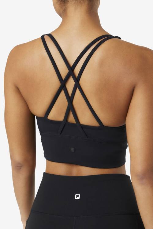 Black Women's Fila Uplift Cross Back Bra Sports Tops | Fila172ID