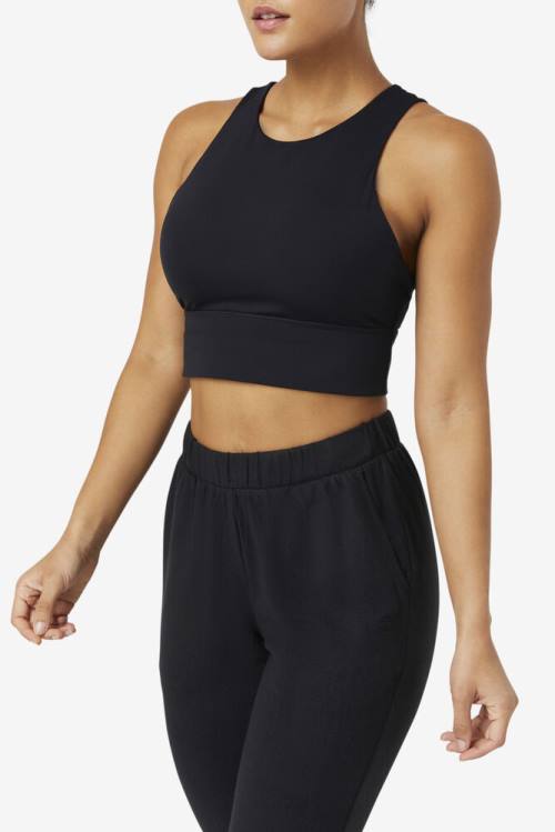 Black Women's Fila Uplift High Neck Sports Bra Sports Tops | Fila947FA