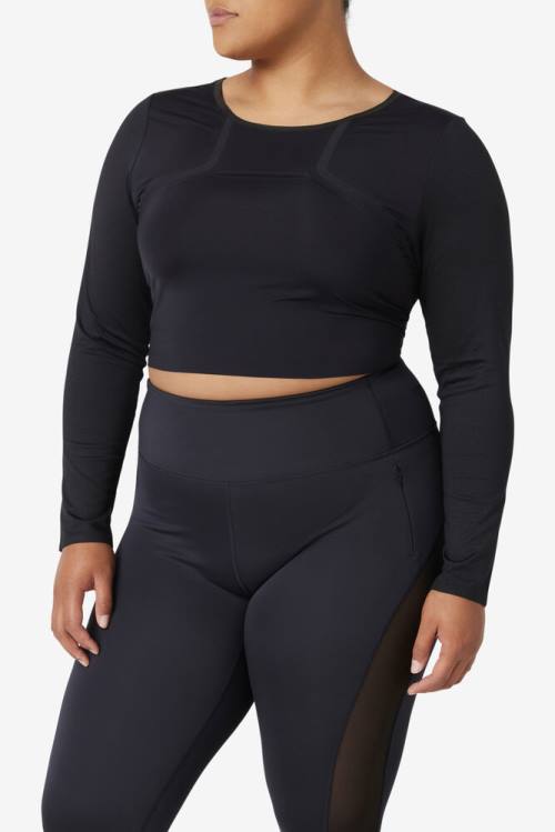 Black Women's Fila Uplift Long Sleeve Crop Sports Tops | Fila234WV