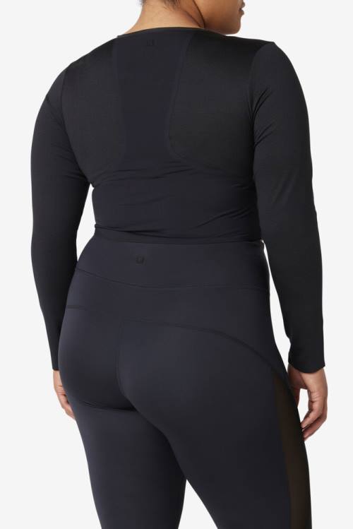 Black Women's Fila Uplift Long Sleeve Crop Sports Tops | Fila234WV