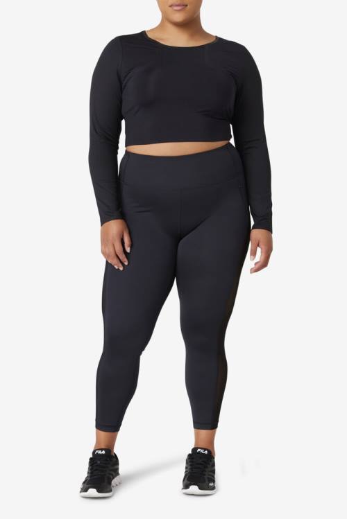 Black Women's Fila Uplift Long Sleeve Crop Sports Tops | Fila234WV