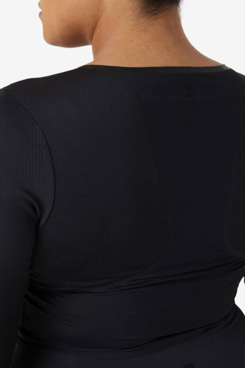 Black Women's Fila Uplift Long Sleeve Crop Sports Tops | Fila234WV