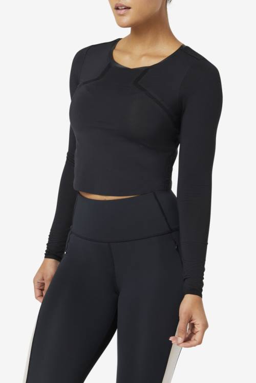 Black Women's Fila Uplift Long Sleeve Crop Sports Tops | Fila769FS