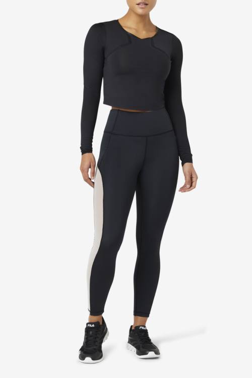 Black Women's Fila Uplift Long Sleeve Crop Sports Tops | Fila769FS