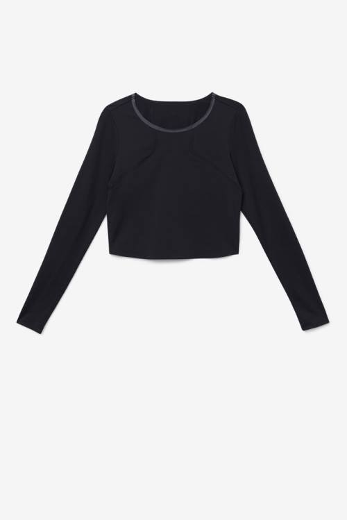 Black Women\'s Fila Uplift Long Sleeve Crop Sports Tops | Fila769FS