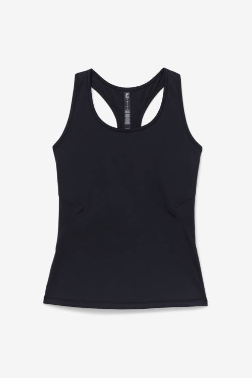 Black Women\'s Fila Uplift Open Racerback Tank Sports Tops | Fila751FQ