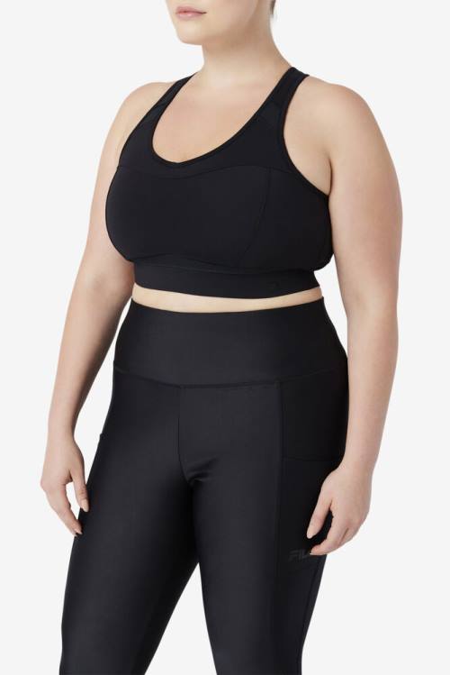 Black Women's Fila Uplift Racerback Sports Bra Sports Tops | Fila162CB