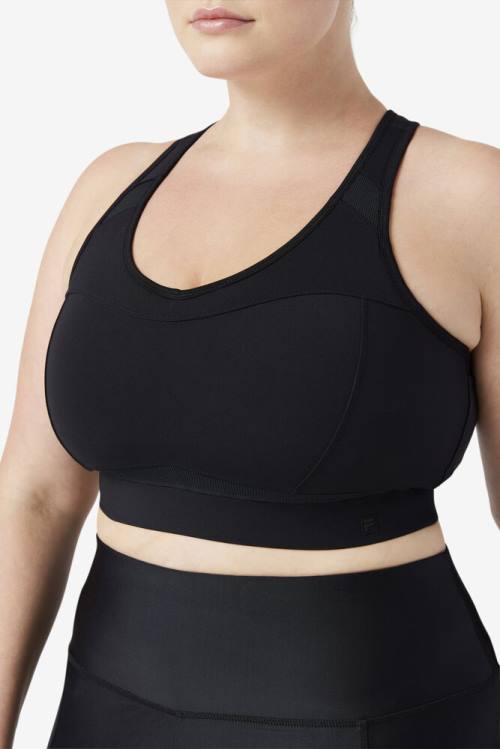 Black Women's Fila Uplift Racerback Sports Bra Sports Tops | Fila162CB