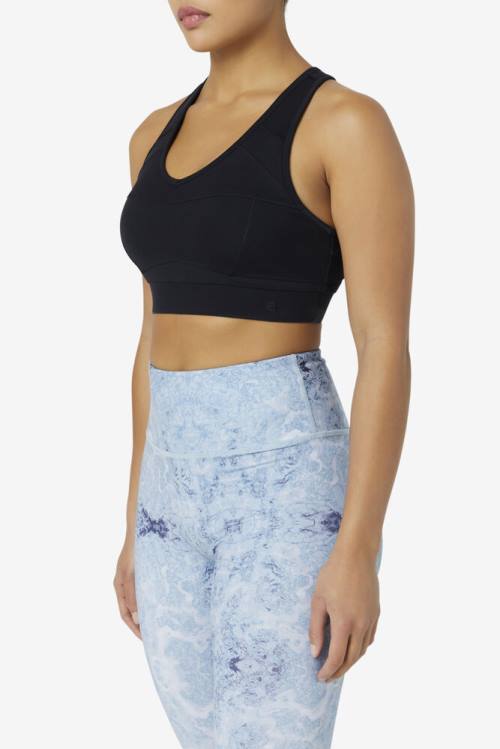 Black Women's Fila Uplift Racerback Sports Bra Sports Tops | Fila940BN