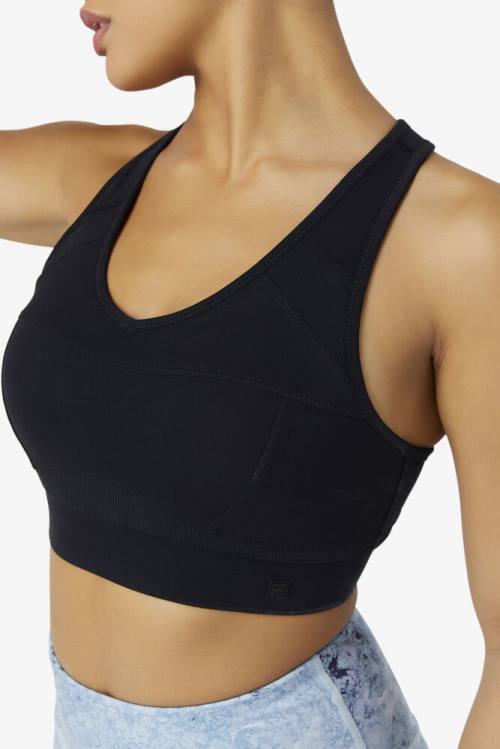 Black Women's Fila Uplift Racerback Sports Bra Sports Tops | Fila940BN